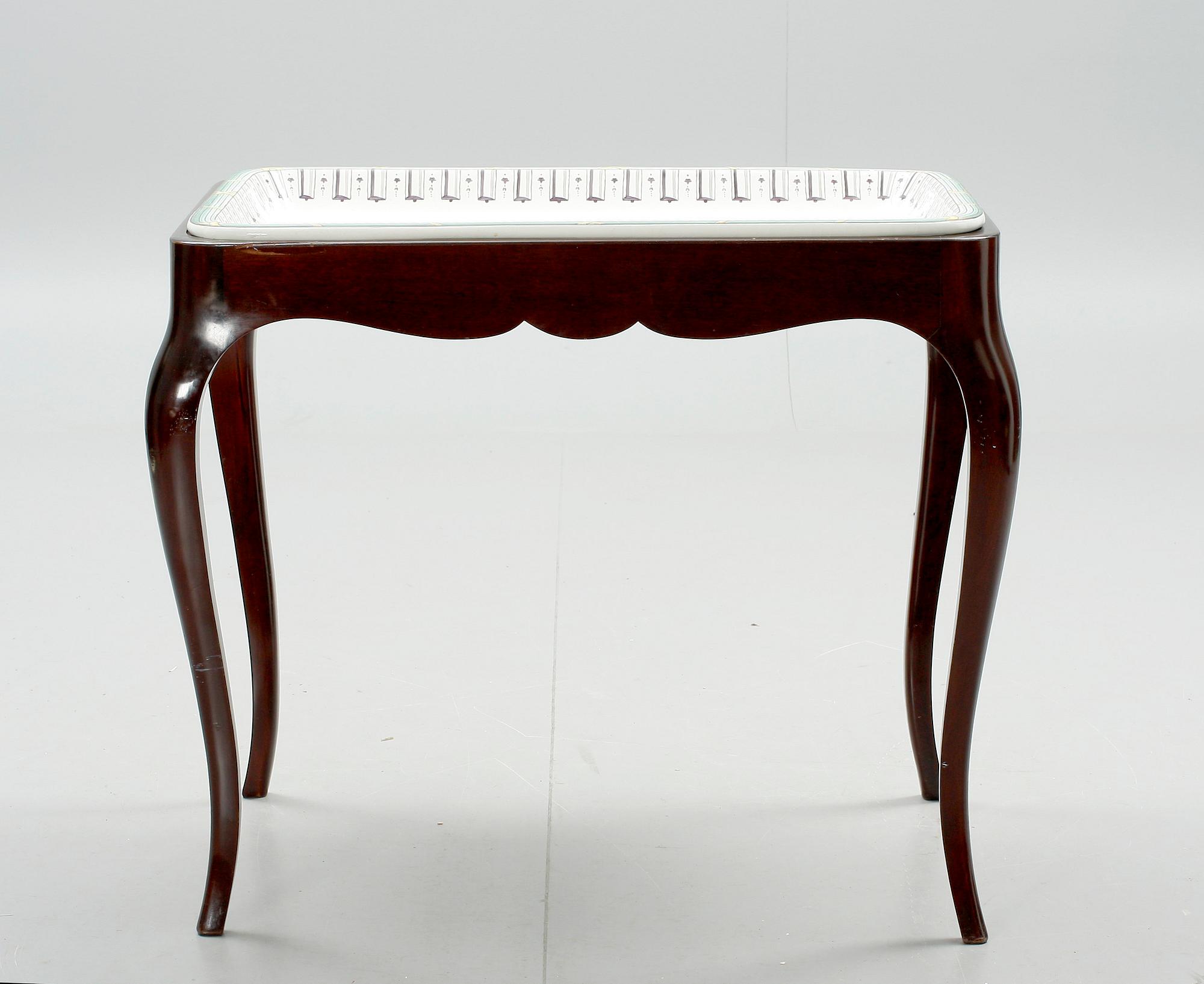 BRICKBORD, med fajansbricka, Rörstrand 1900-tal.