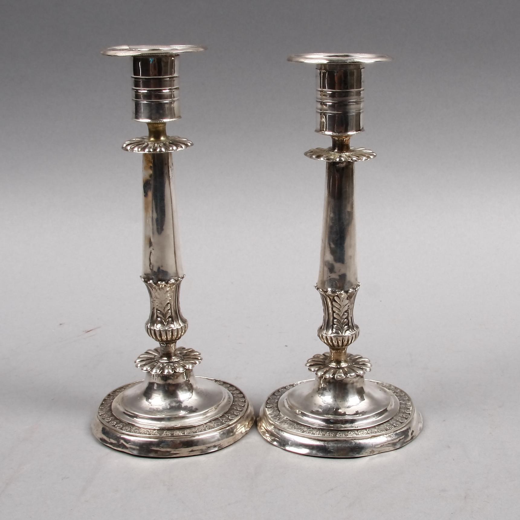 LJUSSTAKAR, ett par, silver, empire, Stockholm 1830.