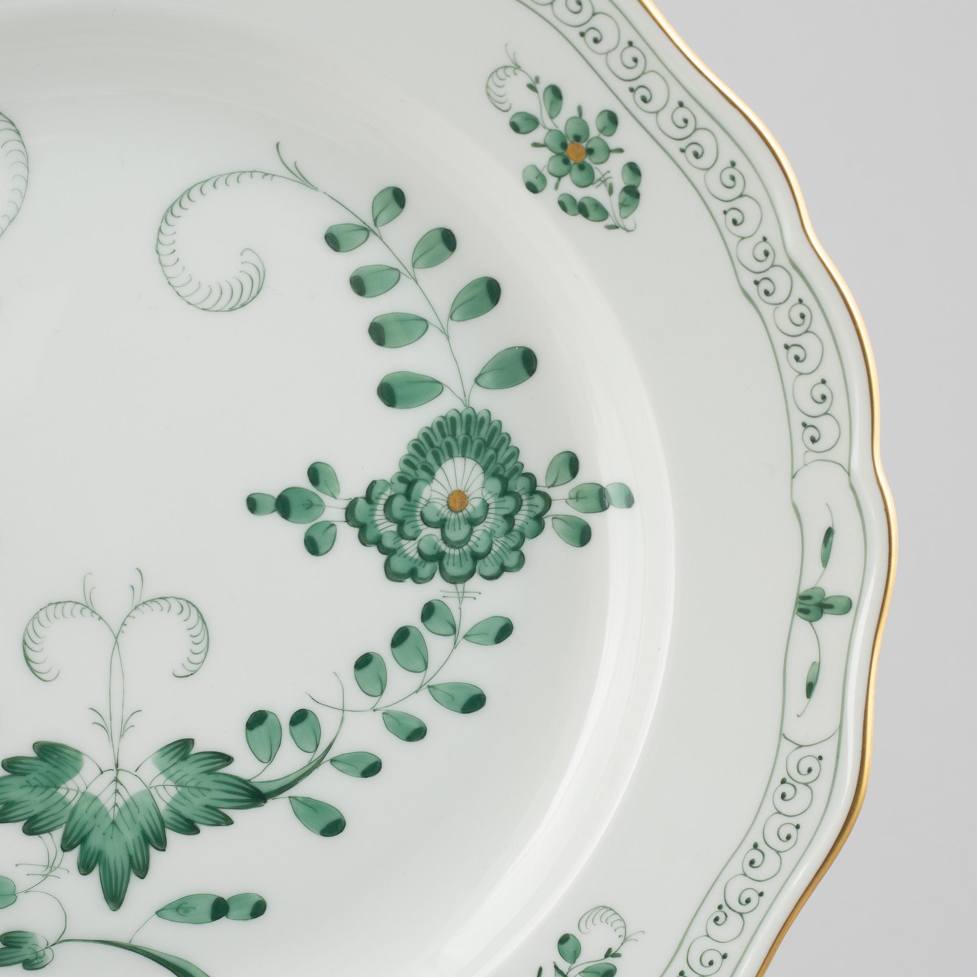 Mat- och kaffeservis, porslin, 44 delar, "Indische Malerei Grün", Meissen, Tyskland.