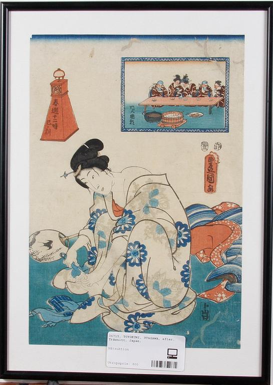 TOYOKUNI, UTAGAWA, hans efterföljare. Träsnitt, Japan, 1800-talets senare hälft.