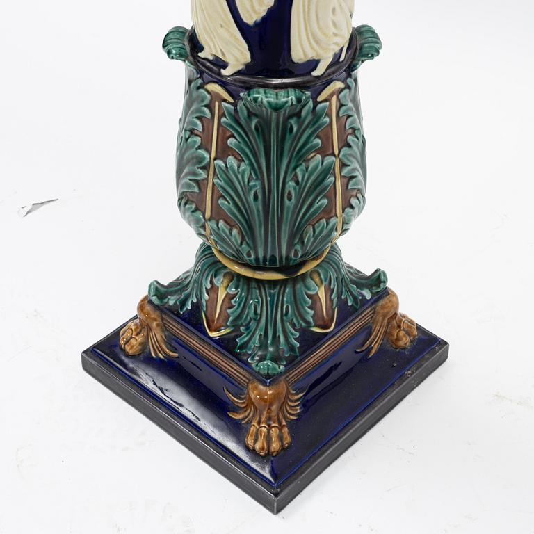 A majolica pedestal, late 19th Century.