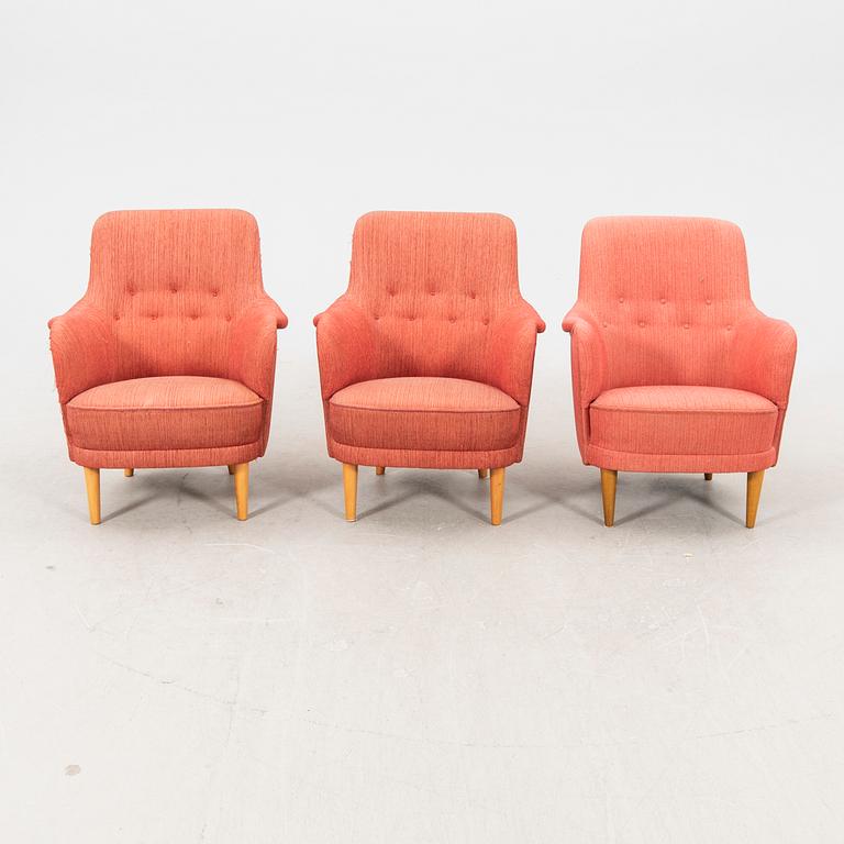 Carl Malmsten, a set of three Samsas armchairs.