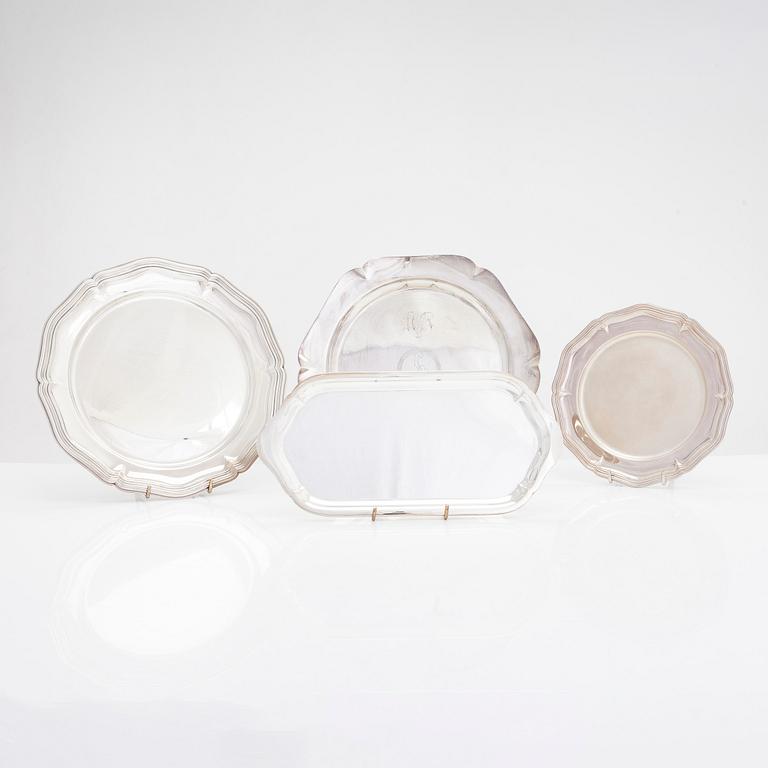 Three silver plates and a tray, Turku and Hämeenlinna, Finland 1956-95.