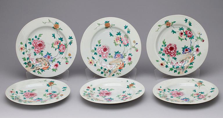 TALLRIKAR, 6 st, porslin, Qianlong, Kina, 1700-tal.