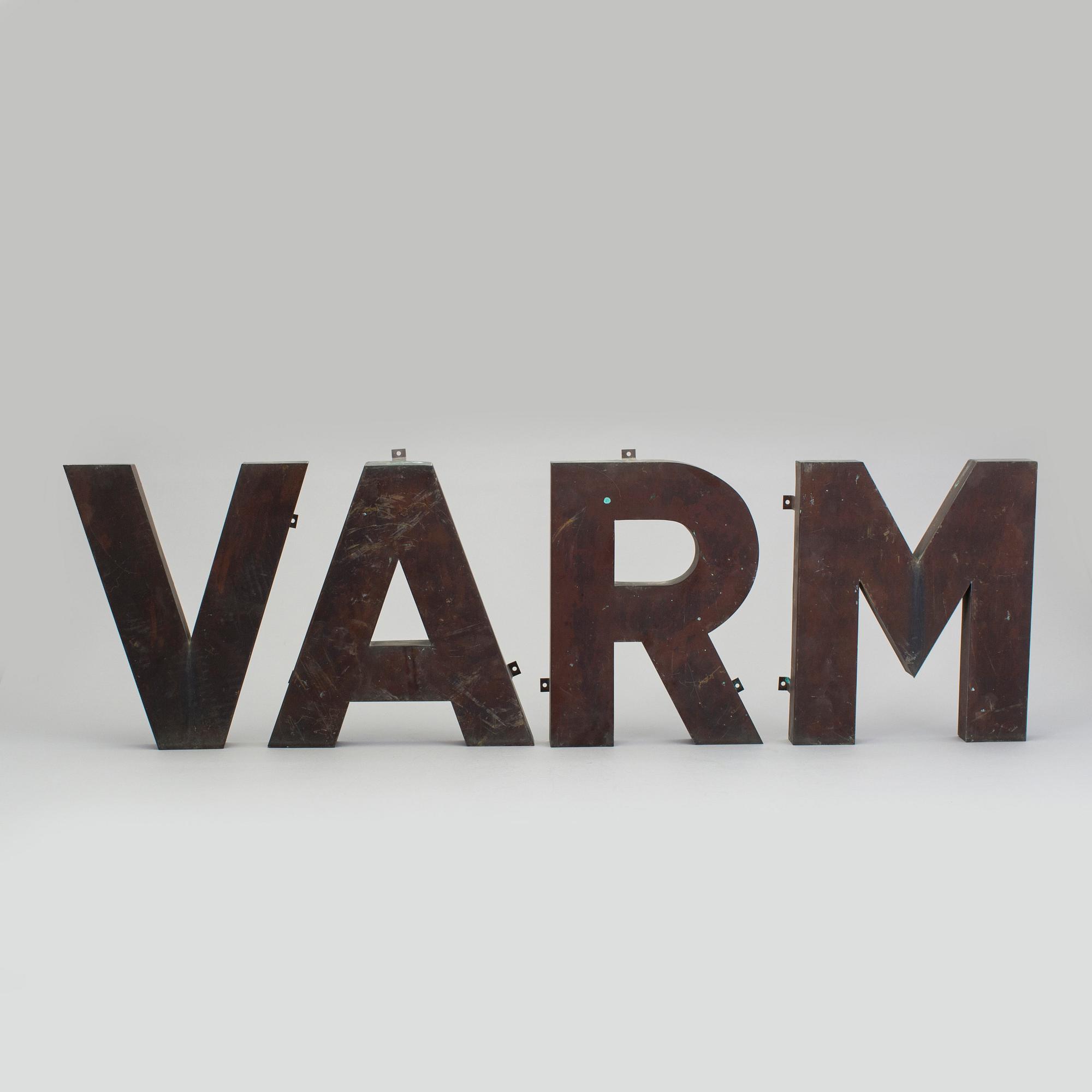 FASADBOKSTÄVER, av metall V, M, A, R, 1900-talets mitt.