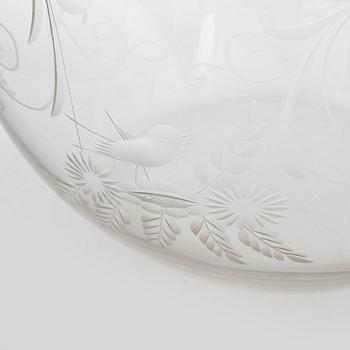 A punch bowl and mugs, glass, mid 20th century.