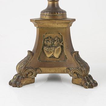A pair of Baroque style brass altar candleholders, circa 1900.
