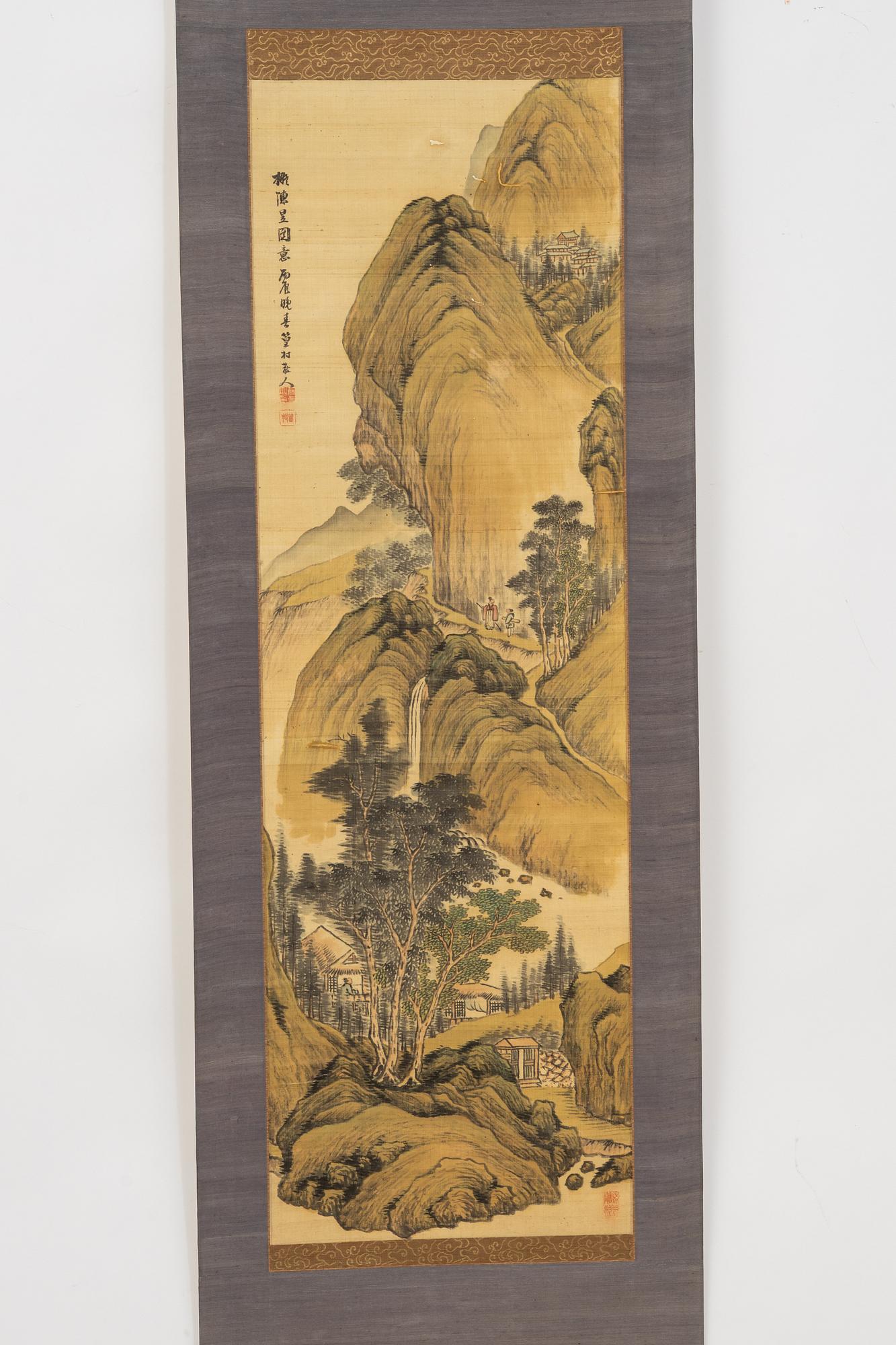 Unidentified artist, Figures in a mountainous landscape, Japan, 20th century.