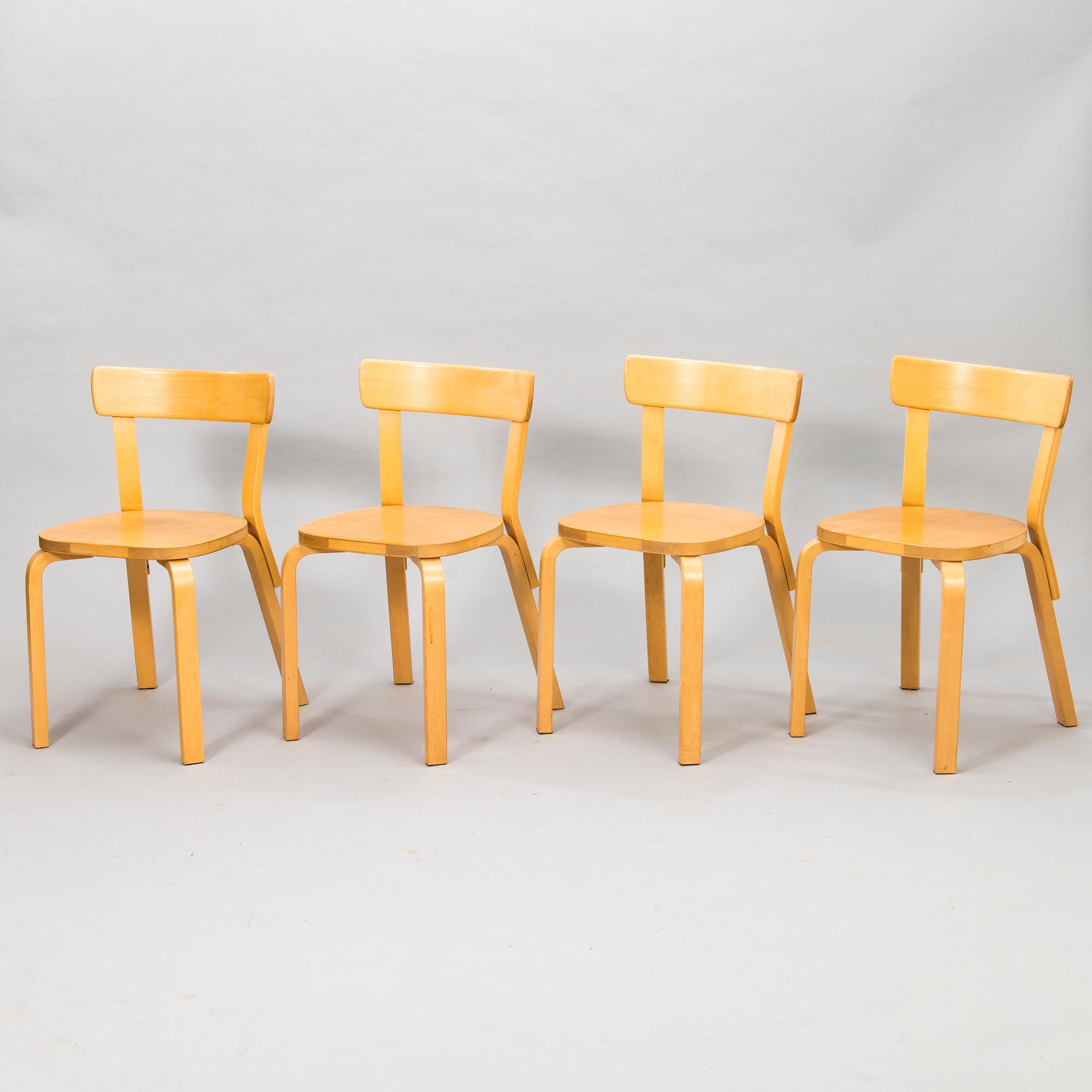 ALVAR AALTO, A Set of four '69' Chairs by Artek, late 20th Century.