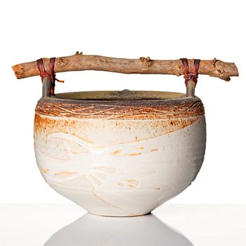 Iskandar Jalil, a stoneware vessel with wooden handle, Singapore 1970s-80s.