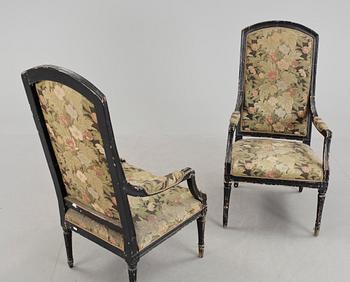 KARMSTOLAR, ett par, gustavianska, 1700/1800-tal.