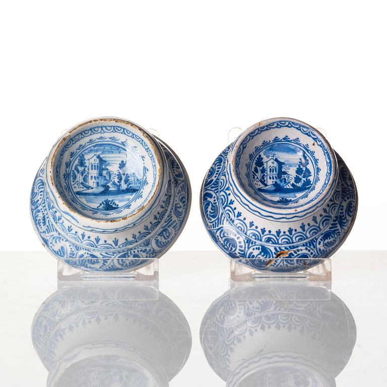 A pair of dutch faience salts, 18th Century.