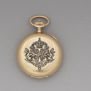 An early 20th century 18ct gold pocket watch, with the portrait of King Oscar II.