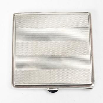 Bowl and cigarette case, silver, with accompanying nickel silver jug.
