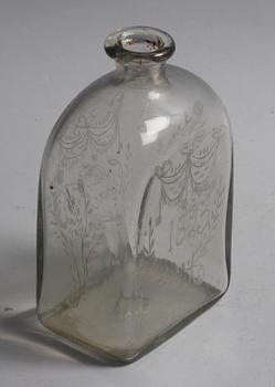 BRÄNNVINSFLASKA, glas, dat 1823.