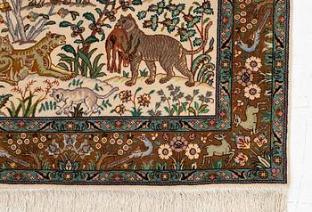 A Tabriz part silk rug, c. 145 x 100 cm.