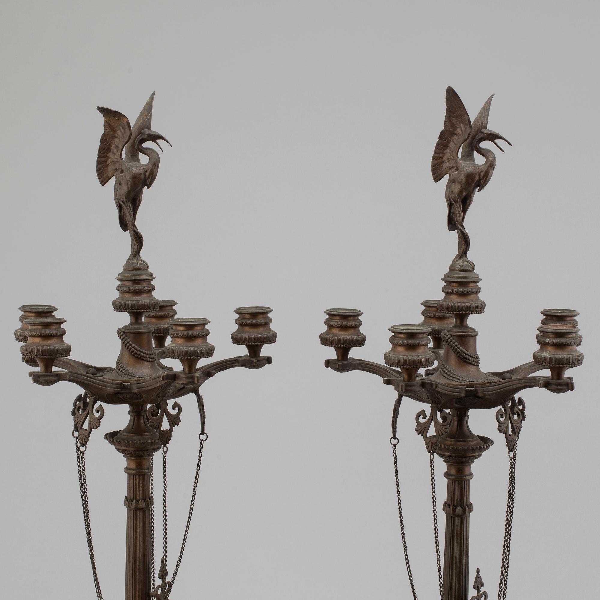 FERDINAND BARBEDIENNE, attributed to, a pair of 19th century bronze candelabra.