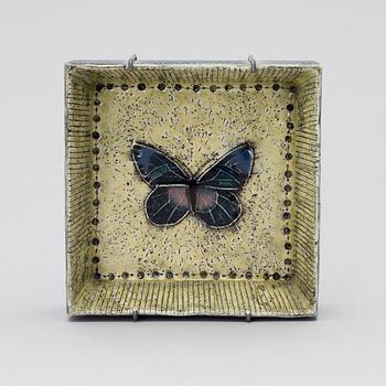 RUT BRYK, A CERAMIC RELIEF, BOX. Butterfly. Signed Bryk. Late 1950s.