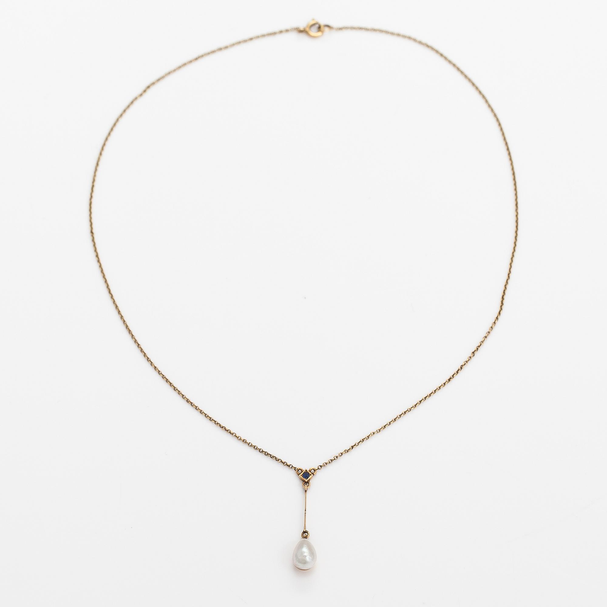Halsband, 18K guld, safir och odlad pärla.