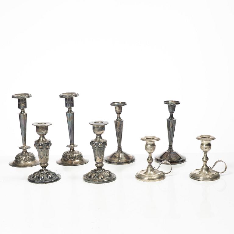 Four pairs och Swedish silver candlesticks, 19th-20th century.