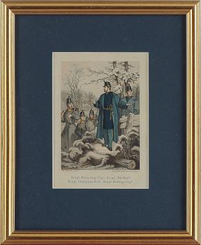 FÄRGPLANSCHER, 5st, xylografiska färgtryck utförda av Zamarski, utgivna av N.M. Lindh, Örebro, 1800-tal.