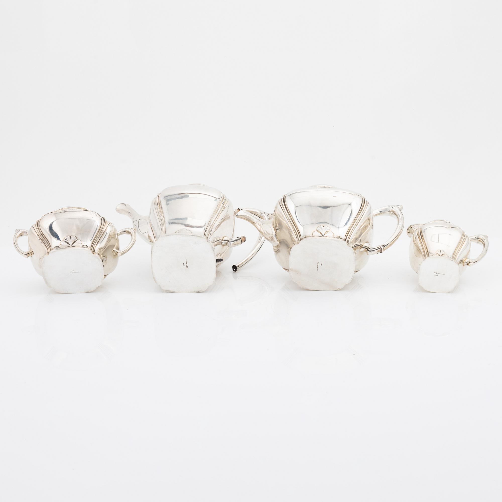 Carl Fredrik Carlman, kaffeservis, 4 delar, silver, jugend, Stockholm, 1907.