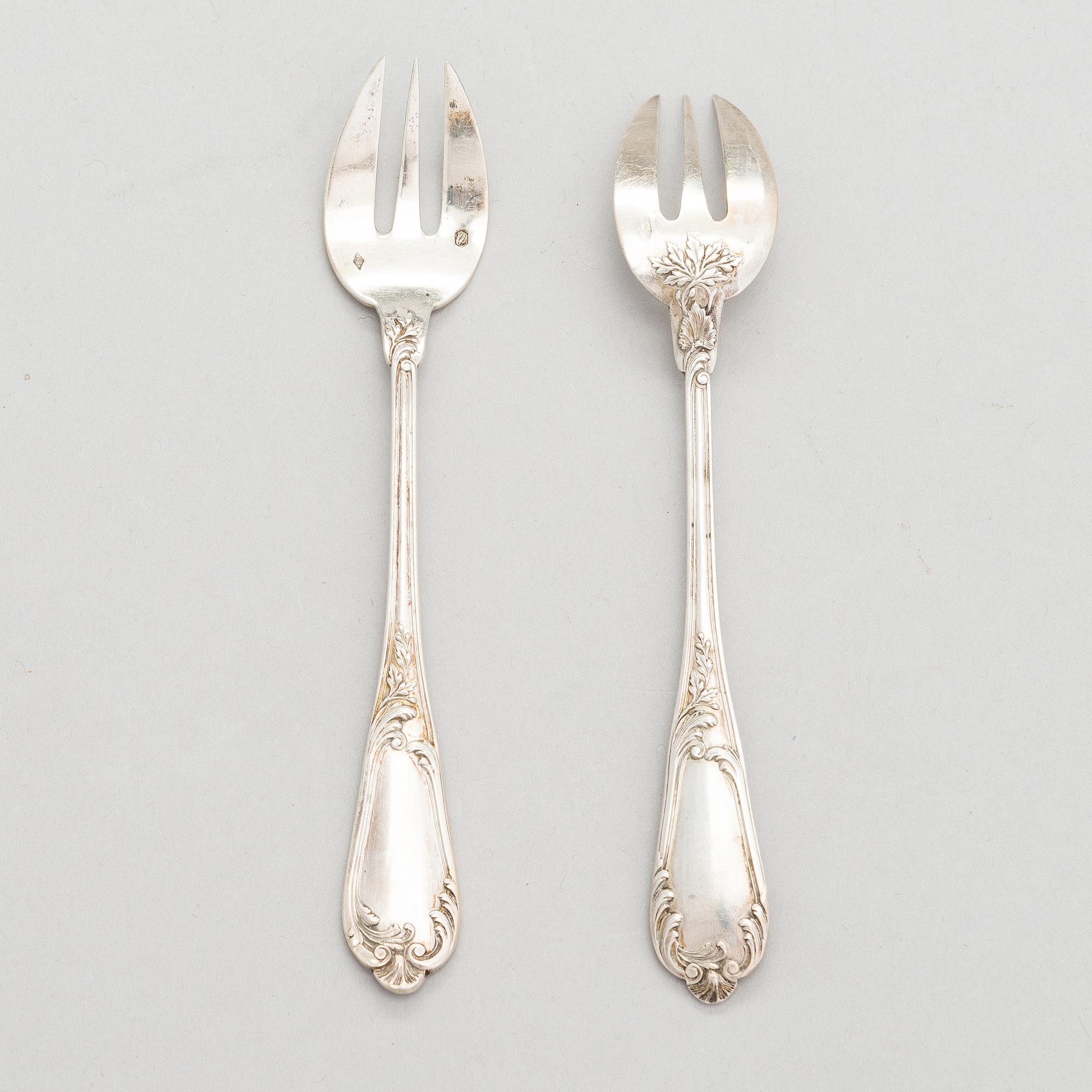 A set of twelve silver oyster forks, mark of Henri Soufflot, 1884-1910. French export mark.