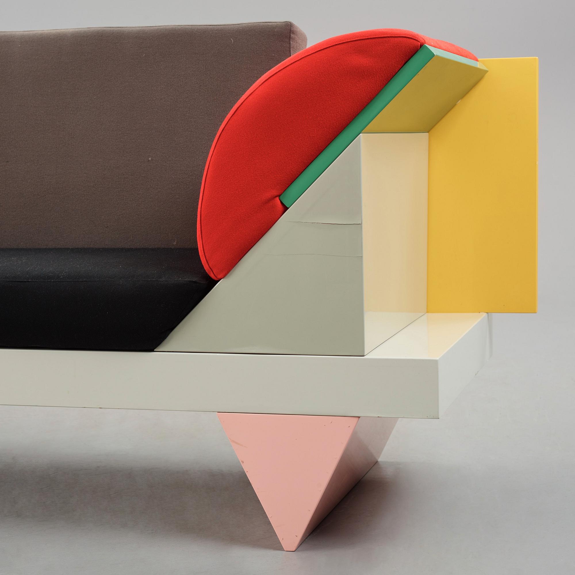 Peter Shire, a "Big Sur" sofa, Memphis, Italy, post 1986.