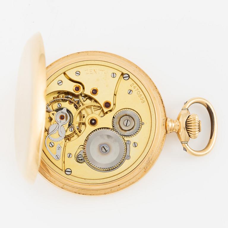 Pocket watch, Zenith, 18K gold, hunter, 51 mm.