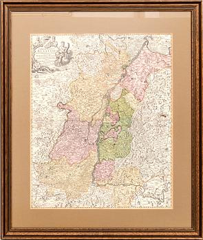 Johann Batista Homann, map of Alsace & Baden, hand colored copper engraving, Nürnberg 1716.