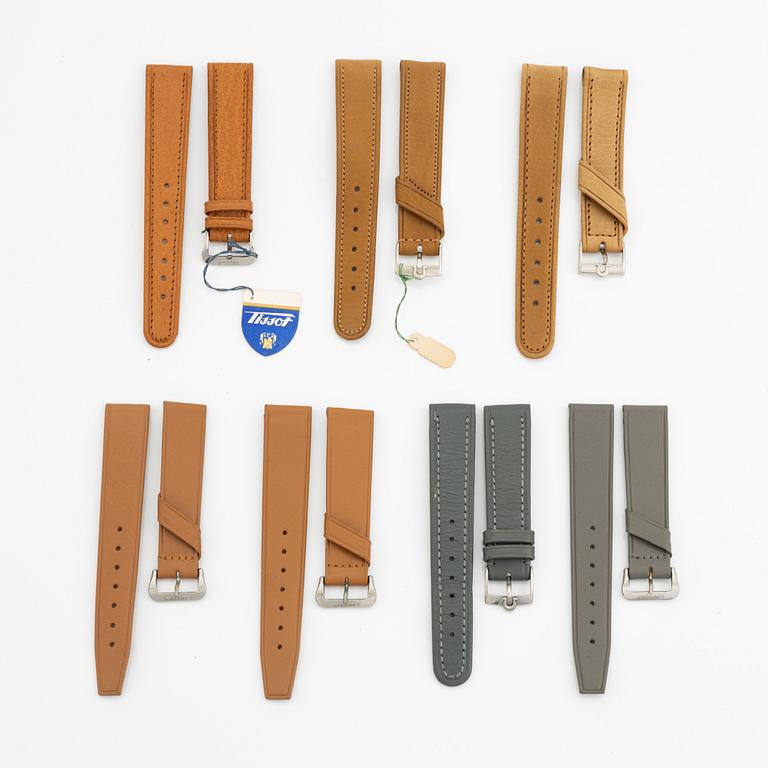 Collection of leather straps,  Omega, Certina, Tissot, 7 pcs.