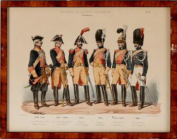 LITOGRAFISKA UNIFORMPLANSCHER, 7 st, Costumes de l'armée Française, 1800-talets slut.
