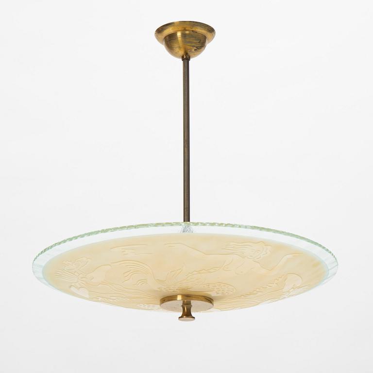 Taklampa, Swedish Modern, troligen Glössner, 1940-tal.