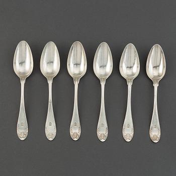 A set of six Swedish 19th century silver table-spoons, mark of Jacob G Bursell, Jönköping 1829-1830.