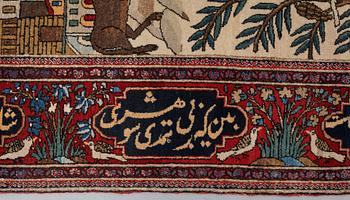 A CARPET, a semi-antique Kashan figural, possibly Motachem, ca 199 x 137 cm.