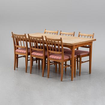 Carl Malmsten, matsalsmöbel, 7 delar, "Solna" och "Gustavus", 1900-talets andra hälft.