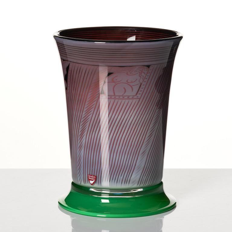 Gunnar Cyrén, a 'graal' glass vase, Orrefors, Sweden 1989.