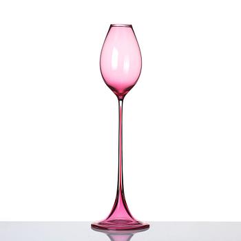 Nils Landberg, a cerise tinted glass goblet, Orrefors Sweden 1957.