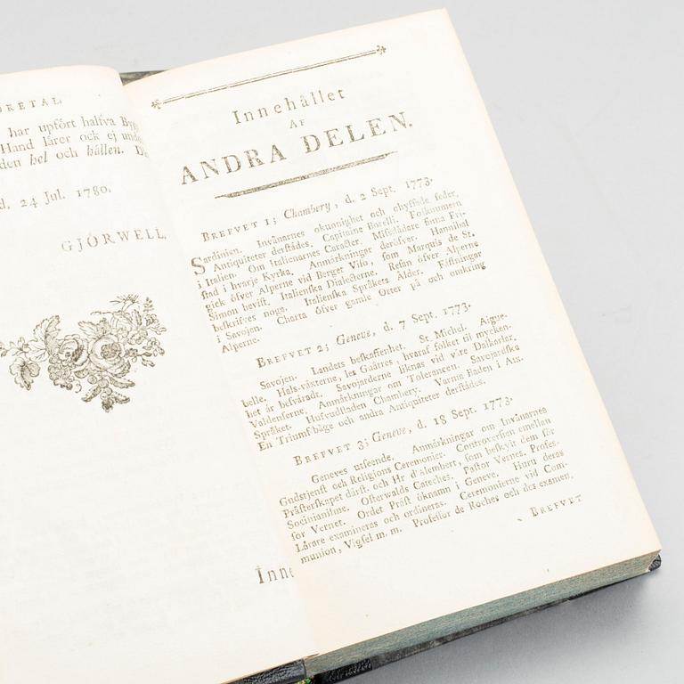 JACOB JONAS BJÖRNSTHÅL, Resa till Frankrike, Italien..." Tryckt hos And. Jac. Nordström Stockholm 1780.