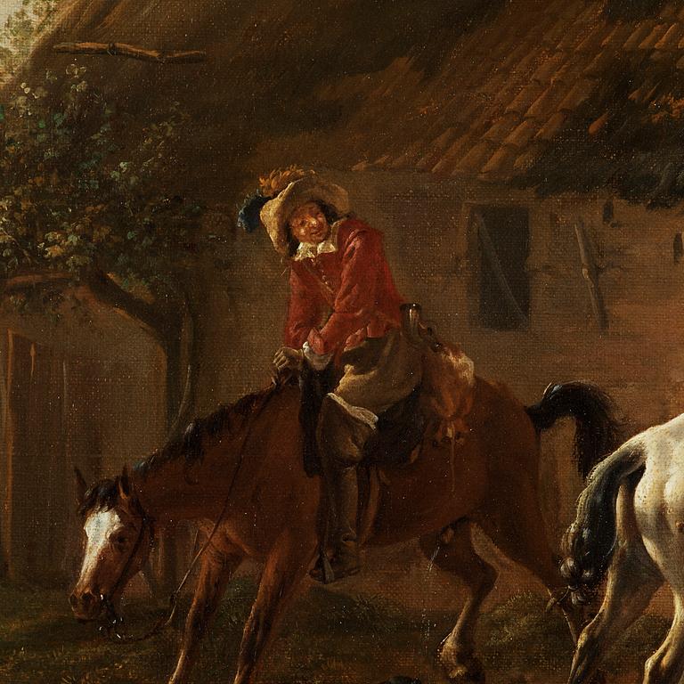 Philips Wouwerman Hans krets, Rastande figurer och hästar utanför värdshus.