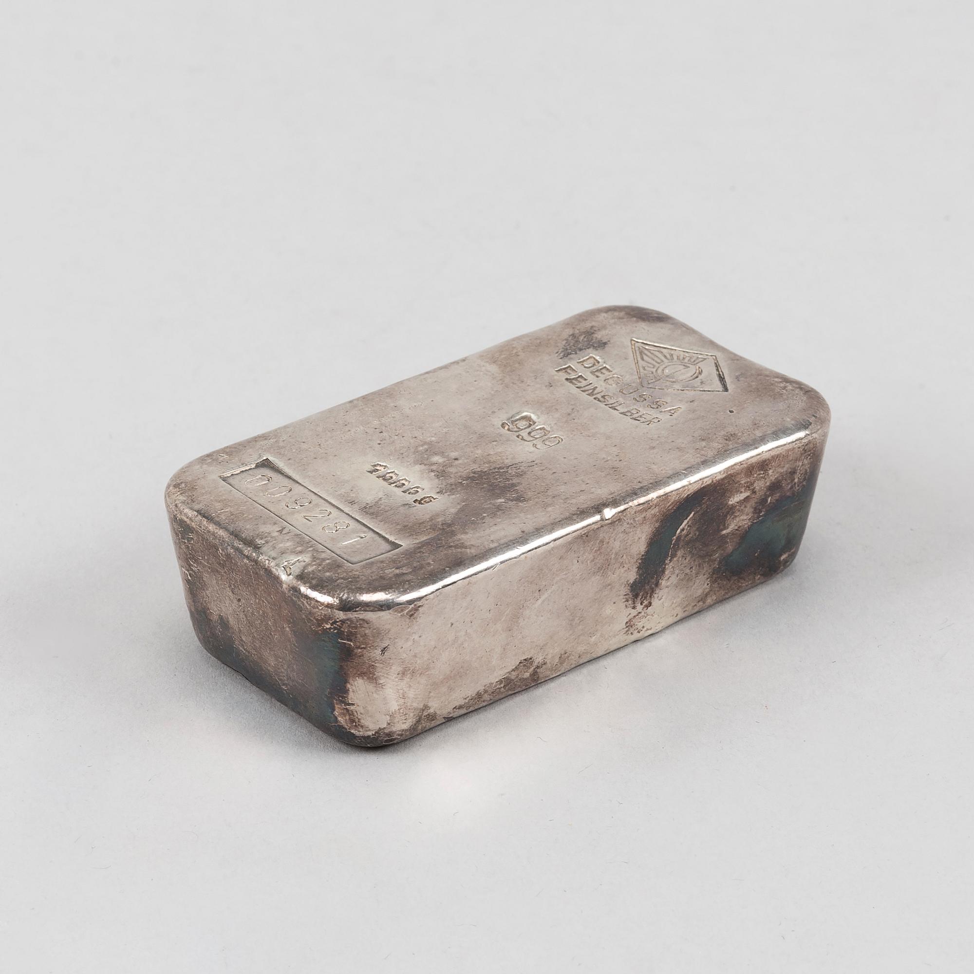 A silver bullion, degussa feinsilber, 999.0.