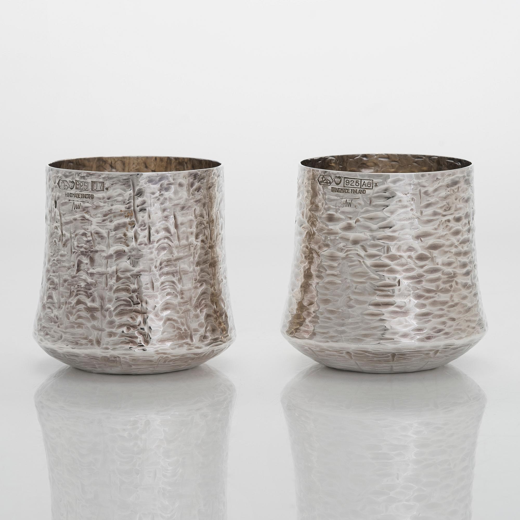 Tapio Wirkkala, a sterling silver pitcher with eight beakers, Hämeenlinna Finland 1973-1978.