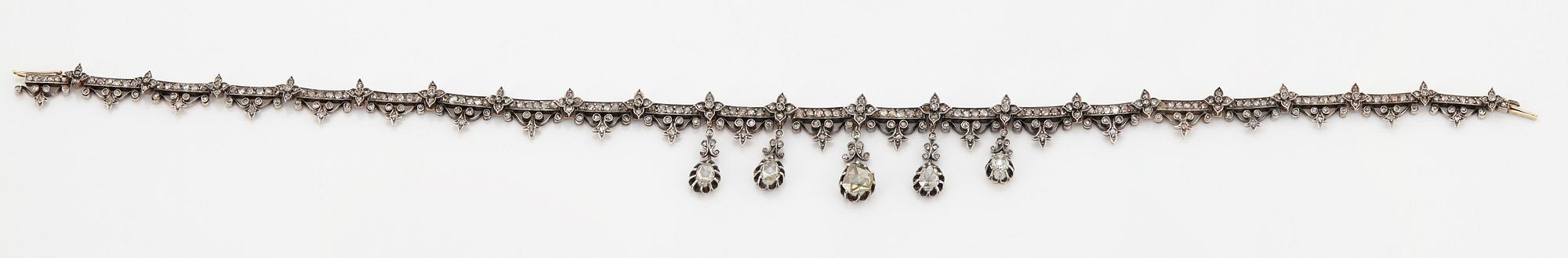 Collier 14K guld och silver med rosenslipade diamanter, 1800-tal.