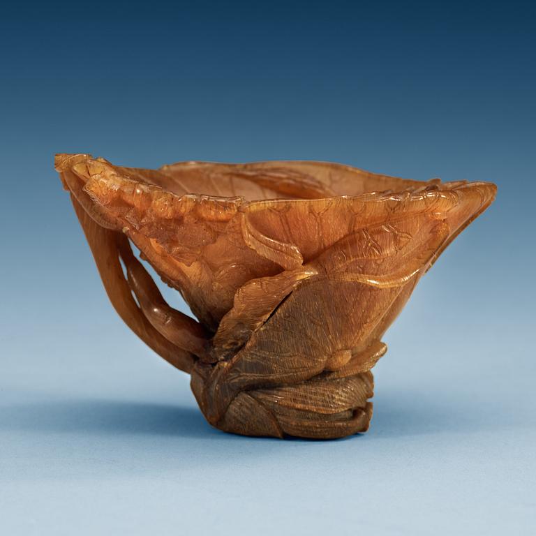 A rhinoceros libation cup, Qing dynasty, 18th Century.