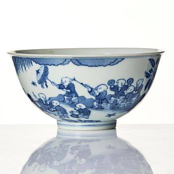 A blue and white 'Yingzi' (Boys at play) bowl, Qing dynasty with a Daouguang mark and of the period (1821-50).