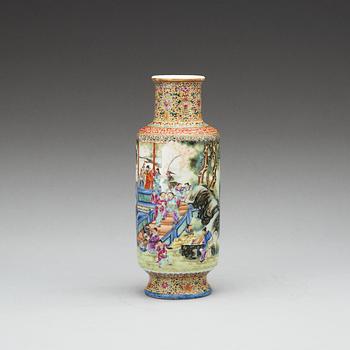 A Yellow ground famille rose vase, presumably republic with Qianlongs seal mark.