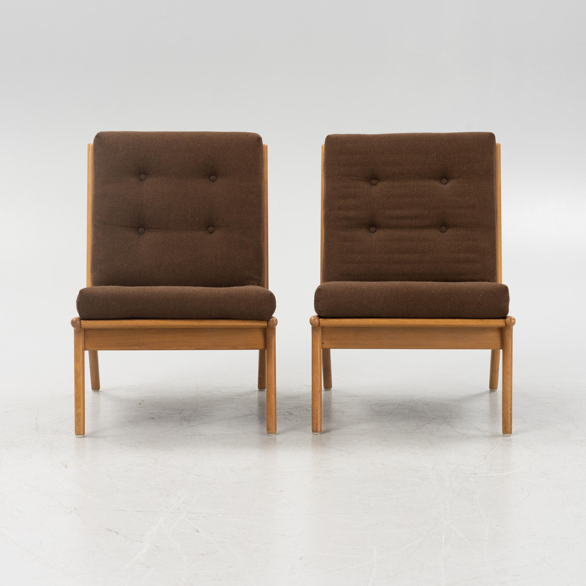 Karl Erik Ekselius, probably. A pair of oak easy chairs, JOC, Vetlanda, 1960's.