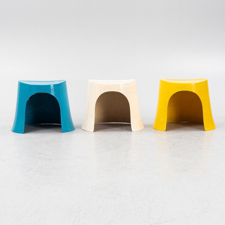 A set of three stools in fiberglass, 1970s.