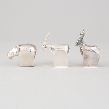 Gunnar Cyrén and others, three silver plated zinc figurines, Dansk Designs, Japan.