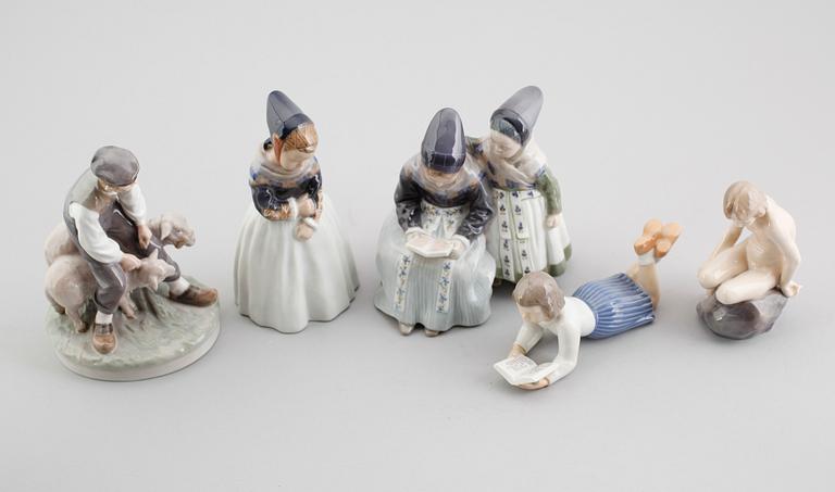 FIGURER, 5 st, porslin, Royal Copenhagen samt Bing & Gröndahl.